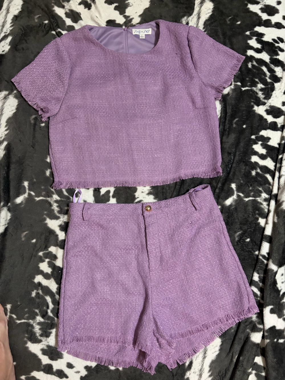 She + Sky Lilac Textured Girls Shorts Set